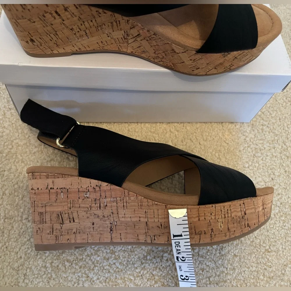 NIB Black wedge sandal on cork heel by J.Adams - 9